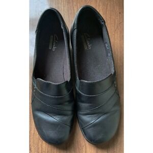 Clarks May Marigold Black Leather Loafer Slip On Comfort Shoes Womens Size 7M